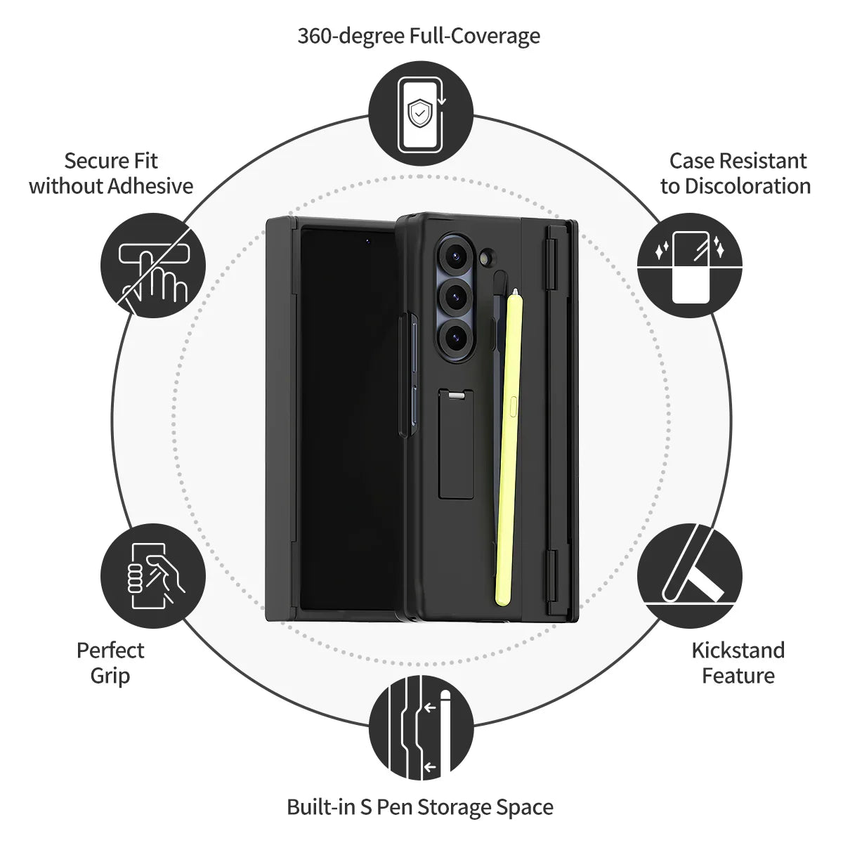 Araree Samsung Z Fold 6 Nukin 360 Stand + Pencil Slot Case - Black - Tashqila Araree Samsung Z Fold 6 Nukin 360 Stand + Pencil Slot Case - Black - Tashqila